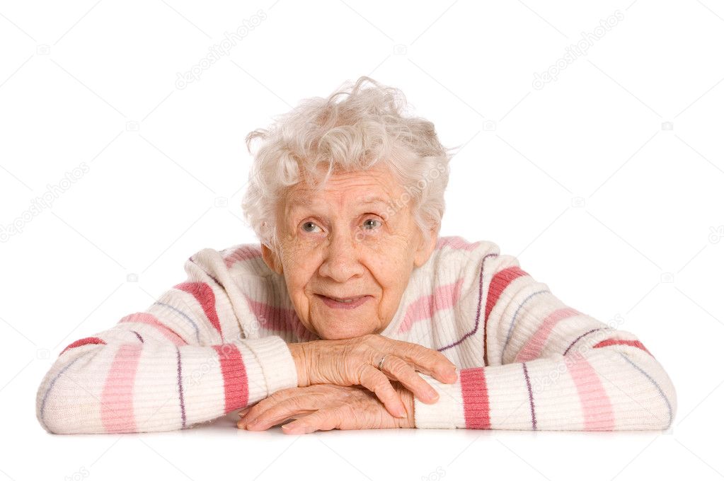 Portrait of the old woman isolated on white