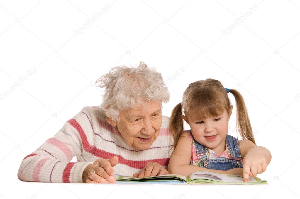 The grandmother with the grand daughter read the book