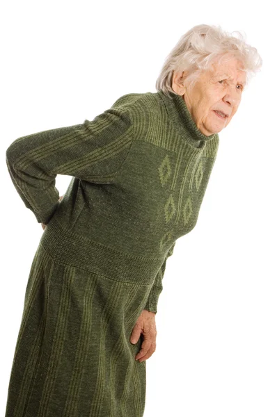 Abuela sosteniendo un bastón sobre fondo blanco — Foto de Stock