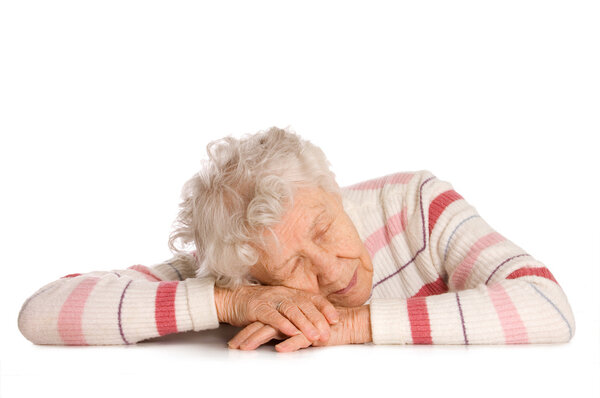 Portrait of the old woman isolated on white
