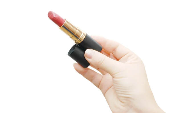 Open lipstick in a female hand isolated — Stock Photo, Image