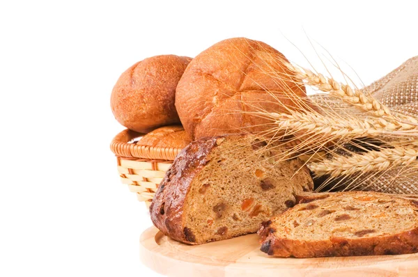 Fresh bread with ear of wheat — Stock Photo, Image
