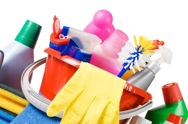 Assortment of means for cleaning isolated — Stock Photo, Image