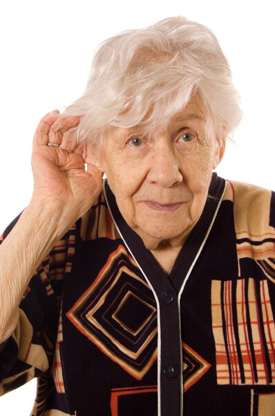 Portrait of the old woman isolated on white