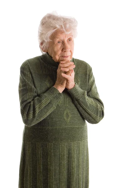 Velha mulher isolada no fundo branco — Fotografia de Stock