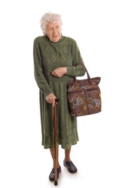 Η ηλικιωμένη γυναίκα που απομονώνονται σε λευκό φόντο — Φωτογραφία Αρχείου