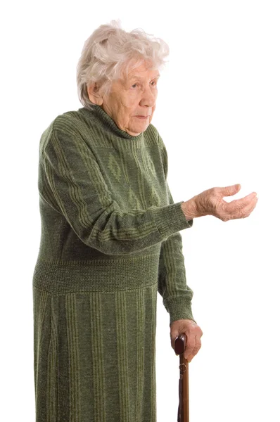 Η ηλικιωμένη γυναίκα που απομονώνονται σε λευκό φόντο — Φωτογραφία Αρχείου
