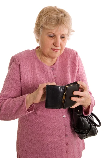 The elderly woman with a black bag — Stock Photo, Image