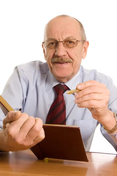 The businessman does records in a notebook — Stock Photo, Image