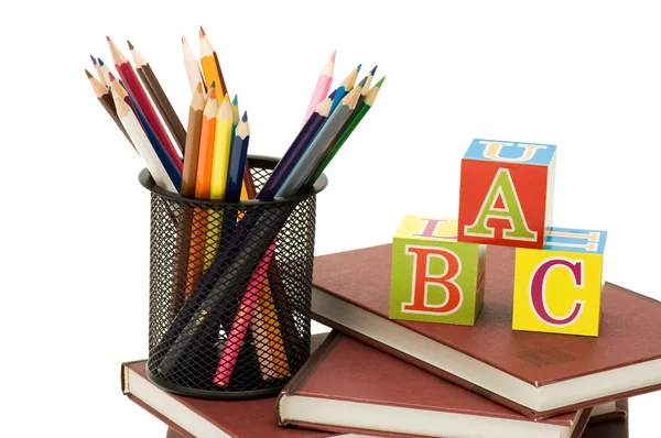 Zurück zum Schulkonzept mit Büchern und Bleistiften — Stockfoto