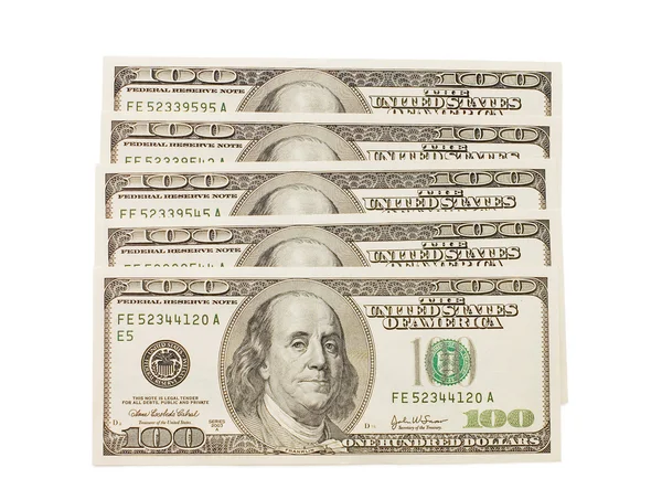 Banconote in dollari isolate su sfondo bianco — Foto Stock
