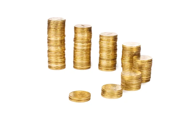 Złote monety odizolowane na białym tle — Zdjęcie stockowe