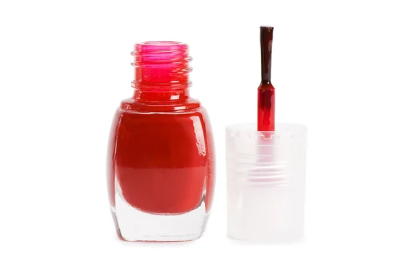Esmalte de uñas rojo aislado sobre fondo blanco — Foto de Stock