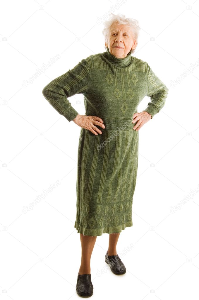 Old woman isolated on white background