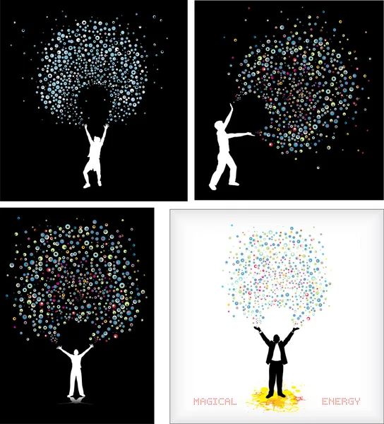 Magical energy young man. Set picture — Stock Vector