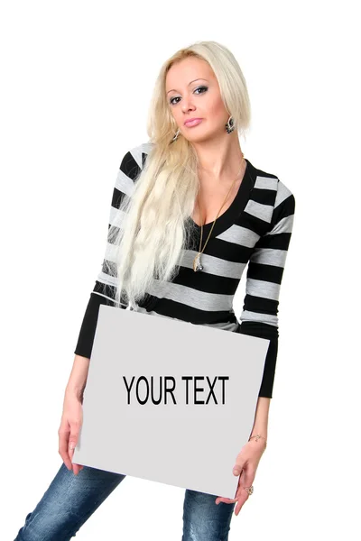 The beautiful blonde with the poster — Stock Photo, Image