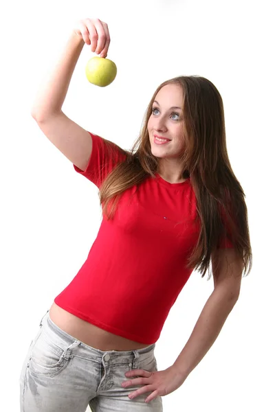 The beautiful girl with apple — Stock Photo, Image