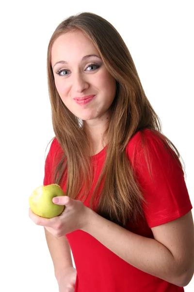 Το όμορφο κορίτσι με μήλο — Φωτογραφία Αρχείου