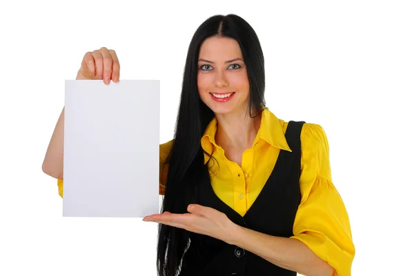 The business girl with the advertizing form — Stock Photo, Image