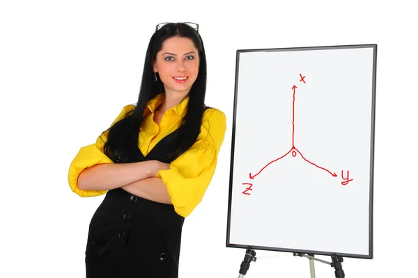 Affärskvinna i montern med presentation — Stockfoto