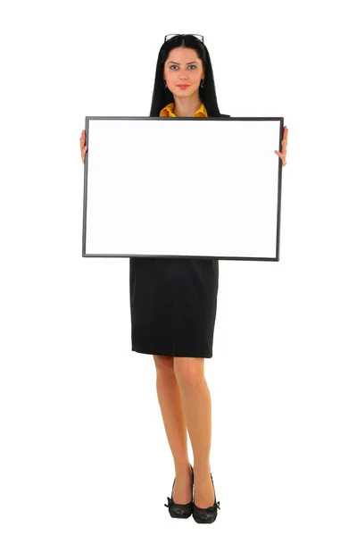 Young Business Lady Publicity Board Hands White Background — Stock Photo, Image