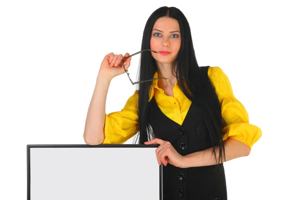 Das Businessgirl mit dem Werbeformular — Stockfoto