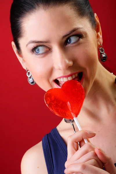Red lollipop heart — Stock Photo, Image