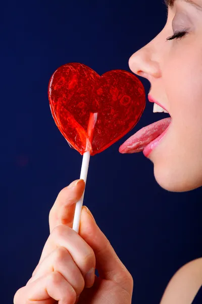 Red heart lollipop — Stock Photo, Image