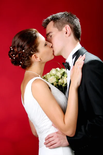 Noiva e noivo beijando — Fotografia de Stock