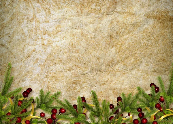 Карточка на праздник с ветками и ягодами на абстрактном пакете — стоковое фото