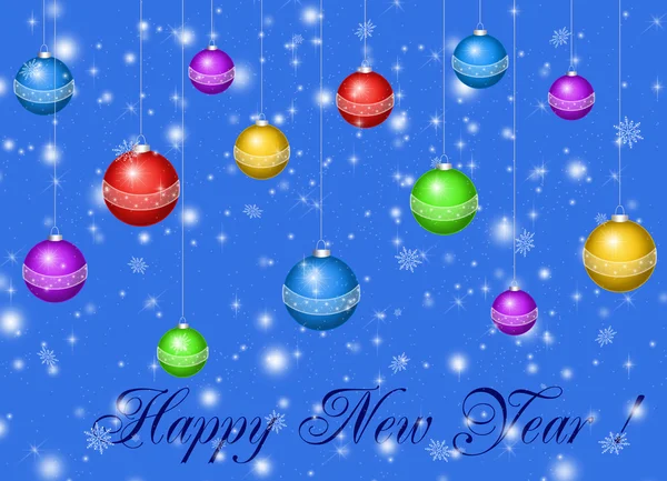 Cartão para o feriado com bolas no fundo azul — Fotografia de Stock