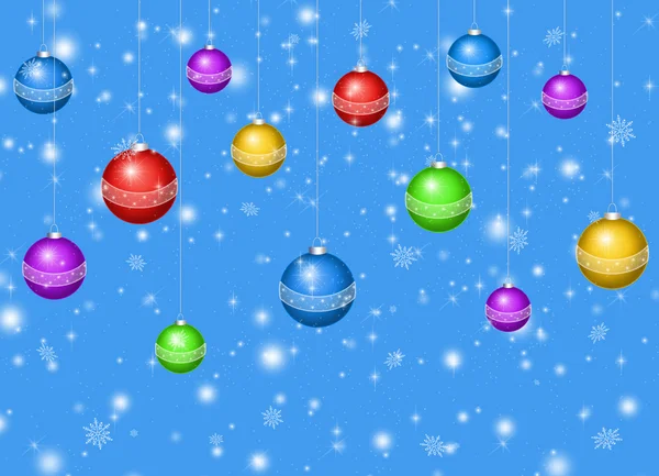 Cartão para o feriado com bolas no fundo azul — Fotografia de Stock