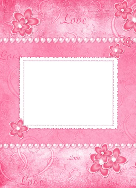 Cartão de flores e pérolas no fundo abstrato — Fotografia de Stock