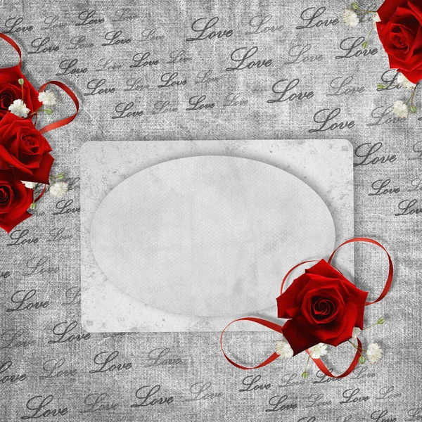 Винтажная Открытка Празднику Красной Розой Абстрактном Фоне — стоковое фото
