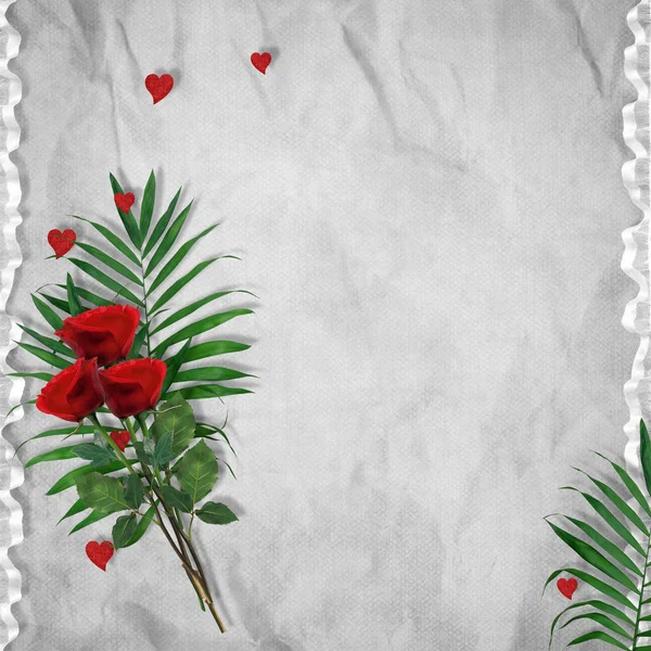 复古卡假期与抽象黑色红玫瑰 — 图库照片