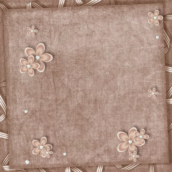 Kort från blommor och pearl på abstrakt bakgrund — Stockfoto