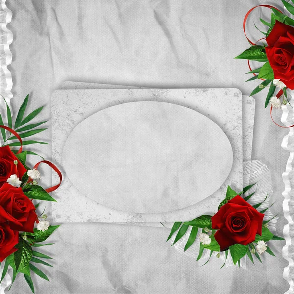ビンテージのカード、抽象的な背景に隠れてに赤いバラと休日のため ロイヤリティフリーのストック写真