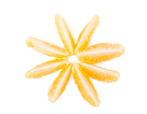 Detailní Pohled Mandarinkový Částí Izolovaných Bílém — Stock fotografie