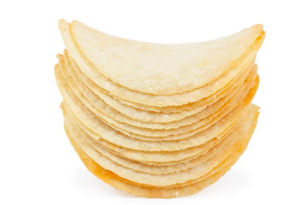 Στοίβα Αλατισμένο Chip Πατάτας Απομονωμένη Στο Λευκό — Φωτογραφία Αρχείου
