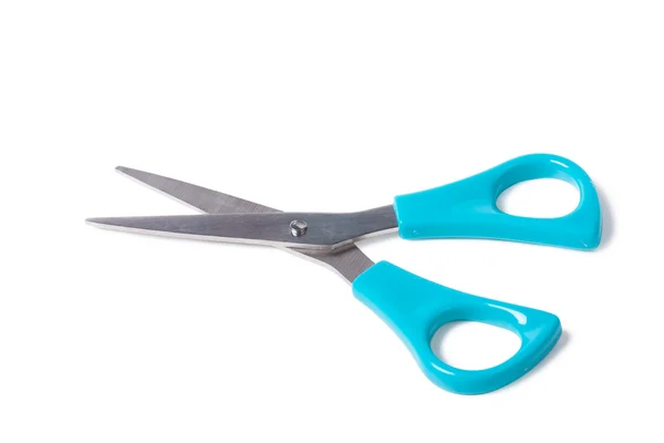 Nożyczki Niebieskie Plastikowe Uchwyty Białym Tle — Zdjęcie stockowe