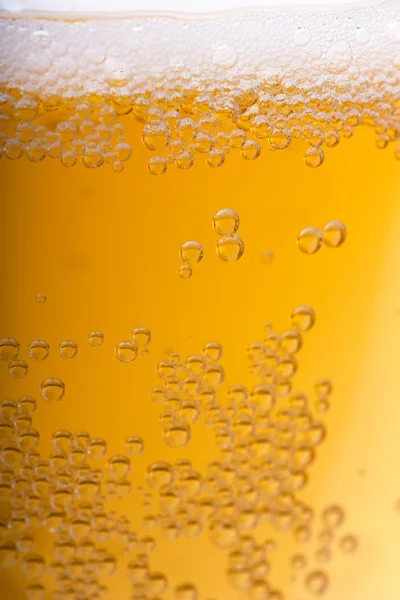 橙色啤酒的泡沫和背景的白色泡沫 特写视图 — 图库照片