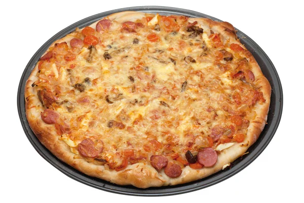 Heiße Frische Pizza Auf Einem Backblech Isoliert — Stockfoto