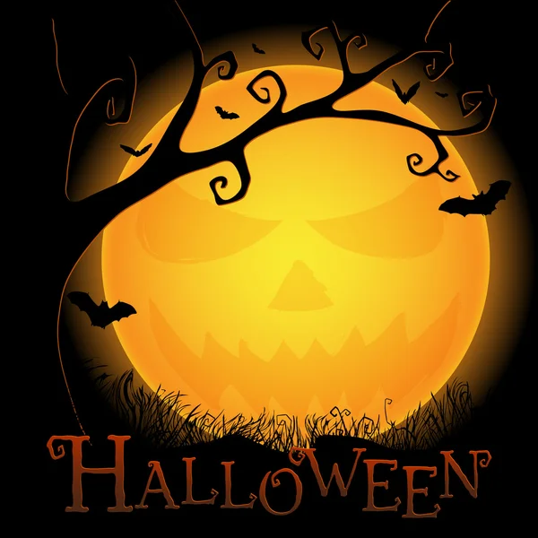 Открытка на Хэллоуин со зловещей луной и деревом — стоковый вектор