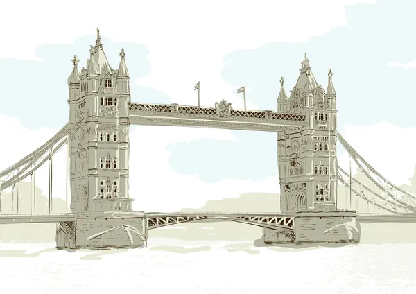 Hand drawn vector illustration of Tower Bridge, London. — Stok Vektör