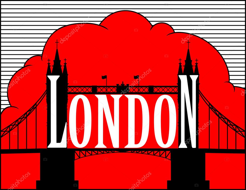 London. Tower bridge. Red and black. Vector.
