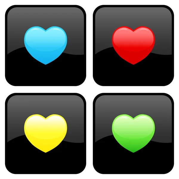Srdce Valentine Černé Ikony Nastavit Červená Modrá Žlutá Zelená Vektor — Stockový vektor