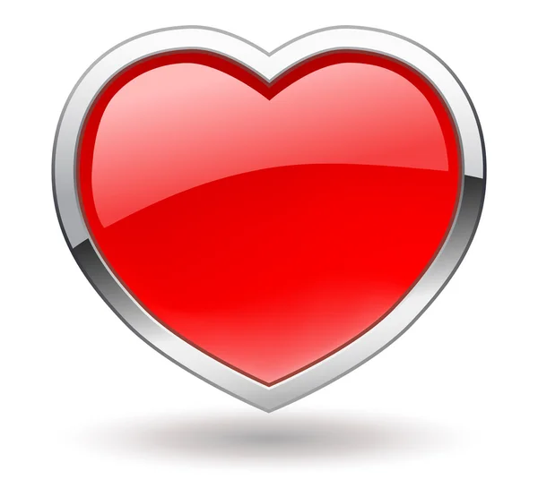 Herz Glänzende Valentine Ikone Mit Chromrand Vektor — Stockvektor
