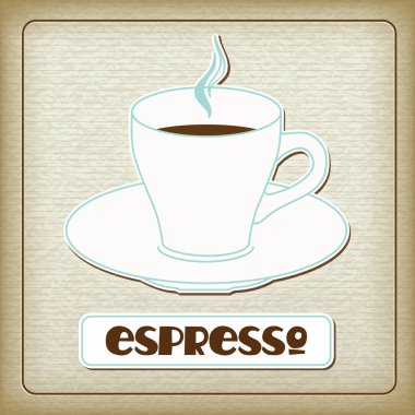 A cup of hot espresso in the old cardboard.