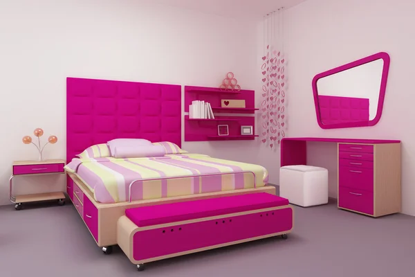Kızlar için pembe ve tatlı yatak odası Stok Resim