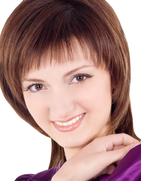 Brightly picture of smiling brunette over white — Stock Photo, Image